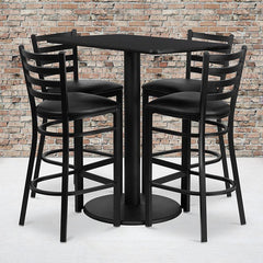 24'' x 42'' Rectangular Black Laminate Table Set with 4 Ladder Metal Barstools (RSRB1017-GG)