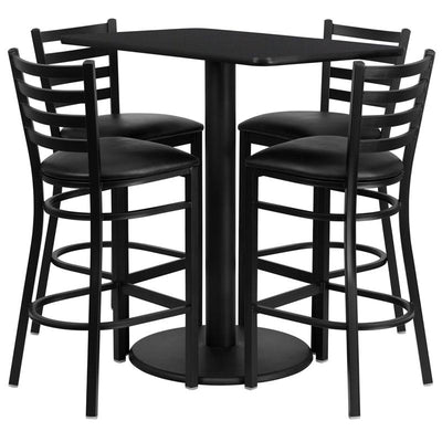 24'' x 42'' Rectangular Black Laminate Table Set with 4 Ladder Metal Barstools (RSRB1017-GG)