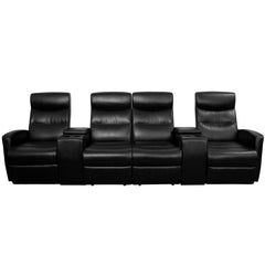 Anetos Series 4-Seat Reclining Black Leather Theater Seating (BT-70273-4-BK-GG)