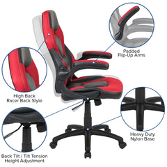 Red Gaming Desk and Red/Black Racing Chair Set with Cup Holder and Headphone Hook (BLN-X10RSG1030-RD-GG)