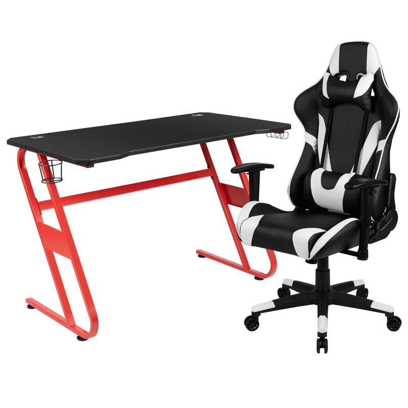 Red Gaming Desk and Black Reclining Gaming Chair Set with Cup Holder and Headphone Hook (BLN-X20RSG1030-BK-GG)