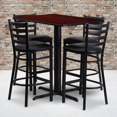 24''W x 42''L Rectangular Mahogany Laminate Table Set with 4 Ladder Metal Barstools (HDBF1018-GG)