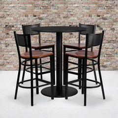 36'' Round Black Laminate Table Set with 4 Metal Barstools (MD-0018-GG)