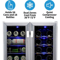 NewAir 24” Built-in Dual Zone 18 Bottle and 58 Can Wine and Beverage Fridge (AWB-360DB)